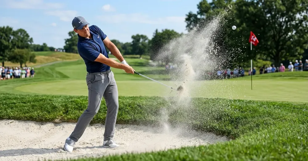 Collin Morikawa practices golf swings aiming for Valero Texas Open return during recovery at a golf course.