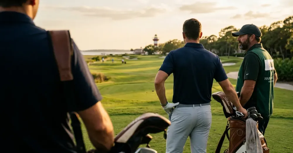 Matt Fitzpatrick swinging a golf club at RBC Heritage 2026, showcasing his rise over Scottie Scheffler in golf rankings.