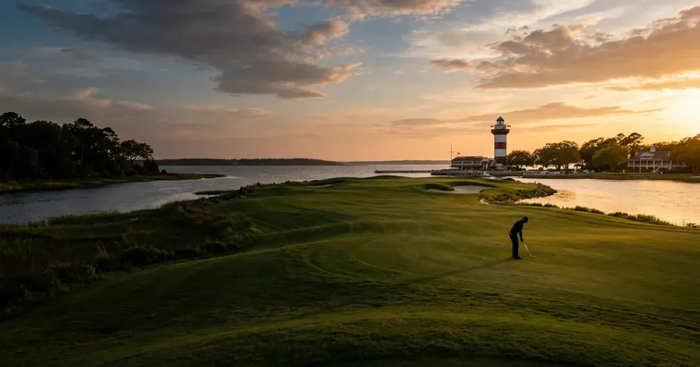 Matt Fitzpatrick and Scottie Scheffler competing closely in the RBC Heritage 2026 playoff golf tournament.